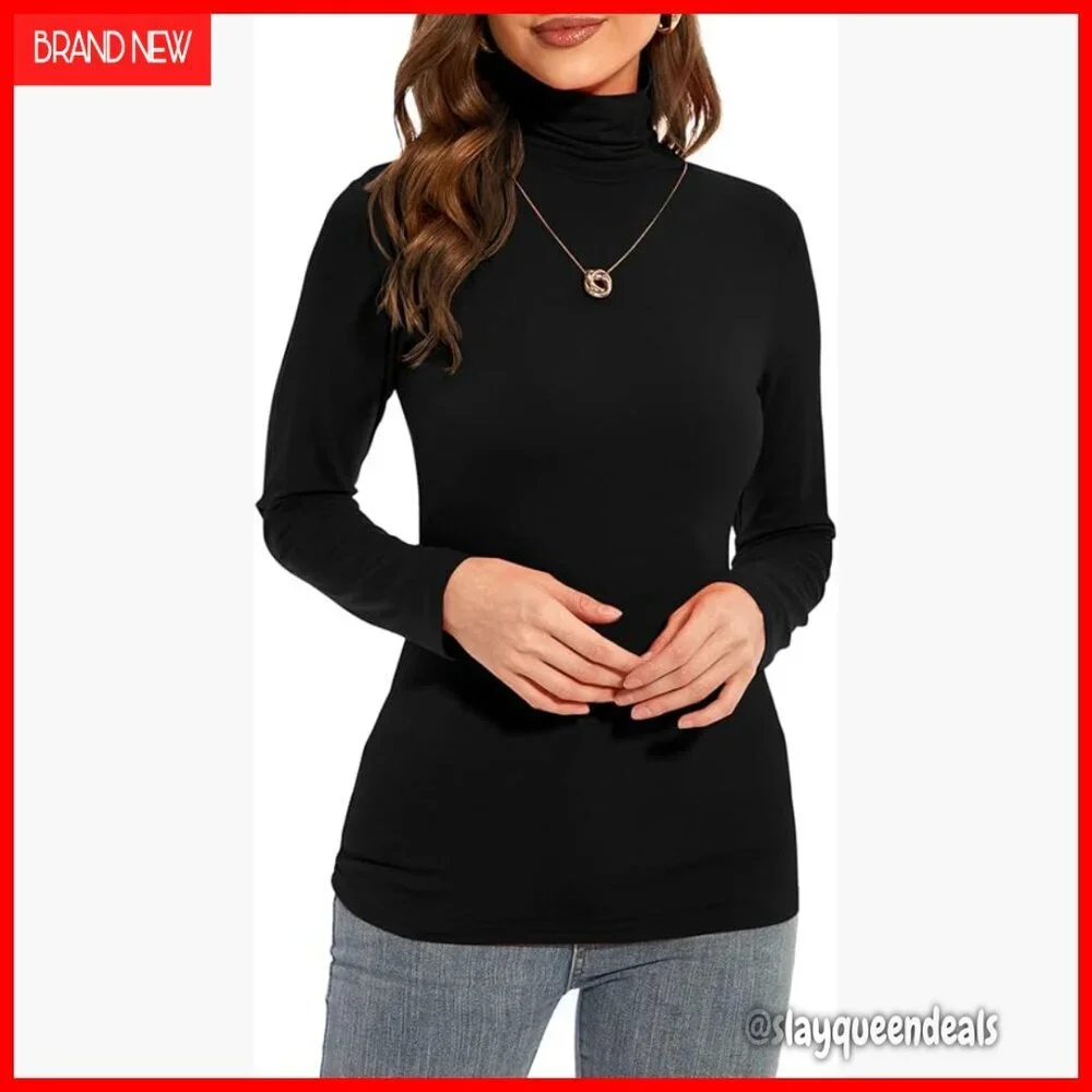 Long Sleeve Turtleneck T-Shirt Slim Fit Base Layer Top Lightweight Cozy